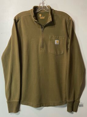 Carhartt Olive Green Crew with Orange Logo Print